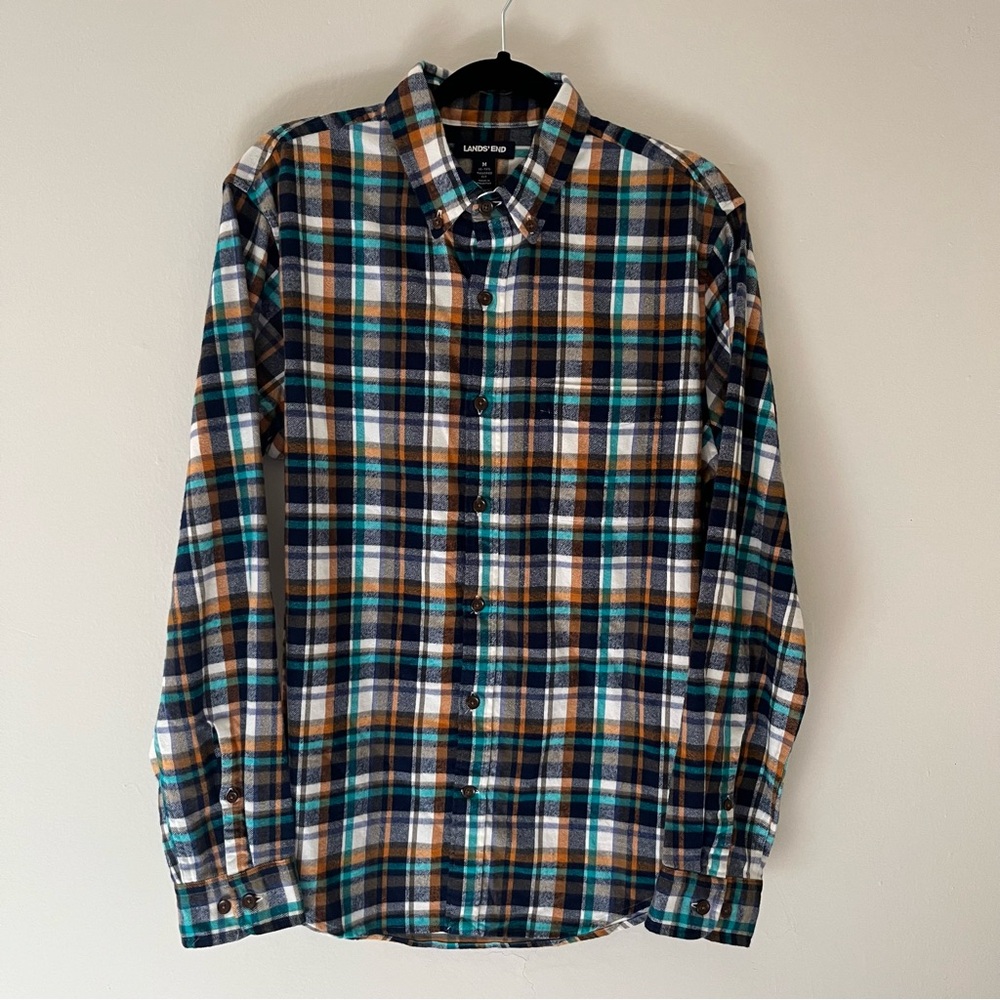 Lands'End Flannel Very Soft Cotton Mens Medium Tailored Fit 15- 15 1/2